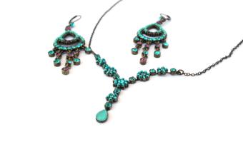 blue necklace and earrings