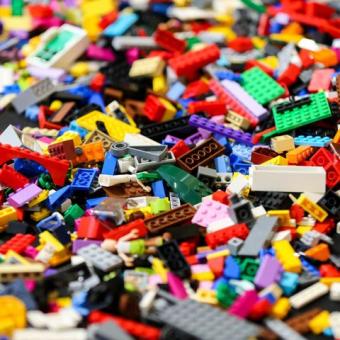 Pile of assorted LEGO pieces in various colors