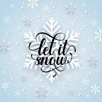 white and blue snowflakes with black let it snow banner