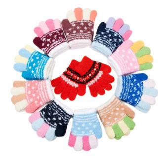 Many colorful gloves arranged in a circle