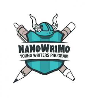 Badge with pen and pencil for National Novel Writing Month Young Writers Program