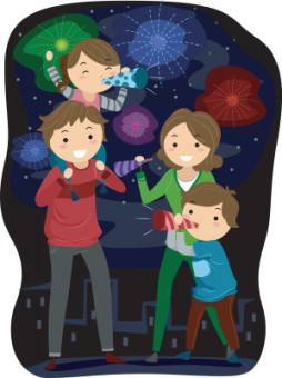 Illustration of a Family Celebrating the Coming of the New Year