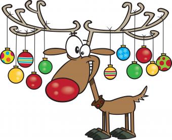 Reindeer decorated for Christmas with ornaments