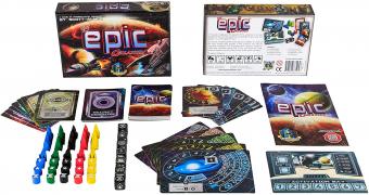 Tiny Epic Galaxies Space board game and its contents.