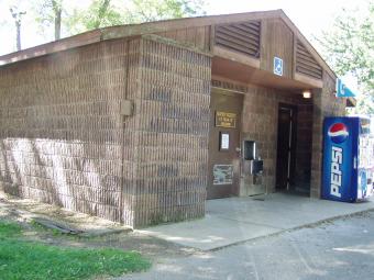 Close up view of restrooms at Incahias Campground.