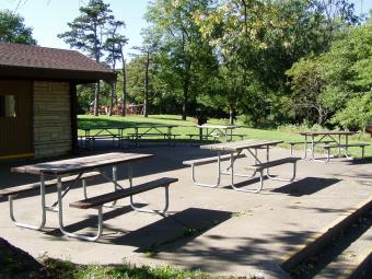 Outdoor seating at Whispering Pines.