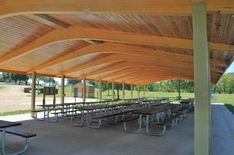 View from inside picnic shelter.