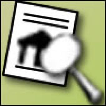 Cartoon image of a magnifying glass over a property report.