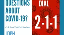 infographic stating "questions about covid-19? dial 2-1-1