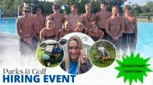 Photo collage of seasonal workers. Includes lifeguards, maintenance, camp counselor.