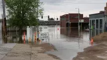 Downtown davenport flood water and buildings