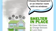 Severe Weather Sheltering. Choose the basement or an interior room with no windows. Shelter in place. Close windows, charge devices, lock door, stay tuned. 