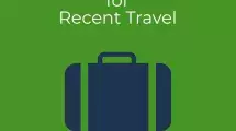 green graphic with "New Recommendations for Recent Travel" and blue suitcase