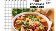 Bowl of soup and super bowl squares.