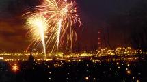 Fireworks display on the Mississippi River.