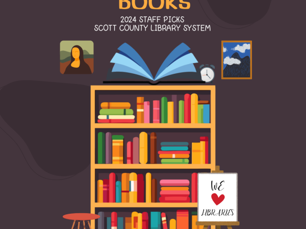 This says One For the Books 2024 Staff Picks and has a picture of a bookshelf. 