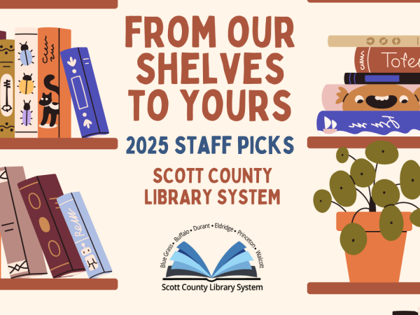 This is a picture of messy bookshelves with the words From Our Shelves to Yours in the center