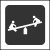 Outline profile of kids on a seesaw